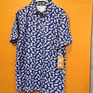 Visitor Premium Size XL Blue Pineapple Print Polo T-Shirt